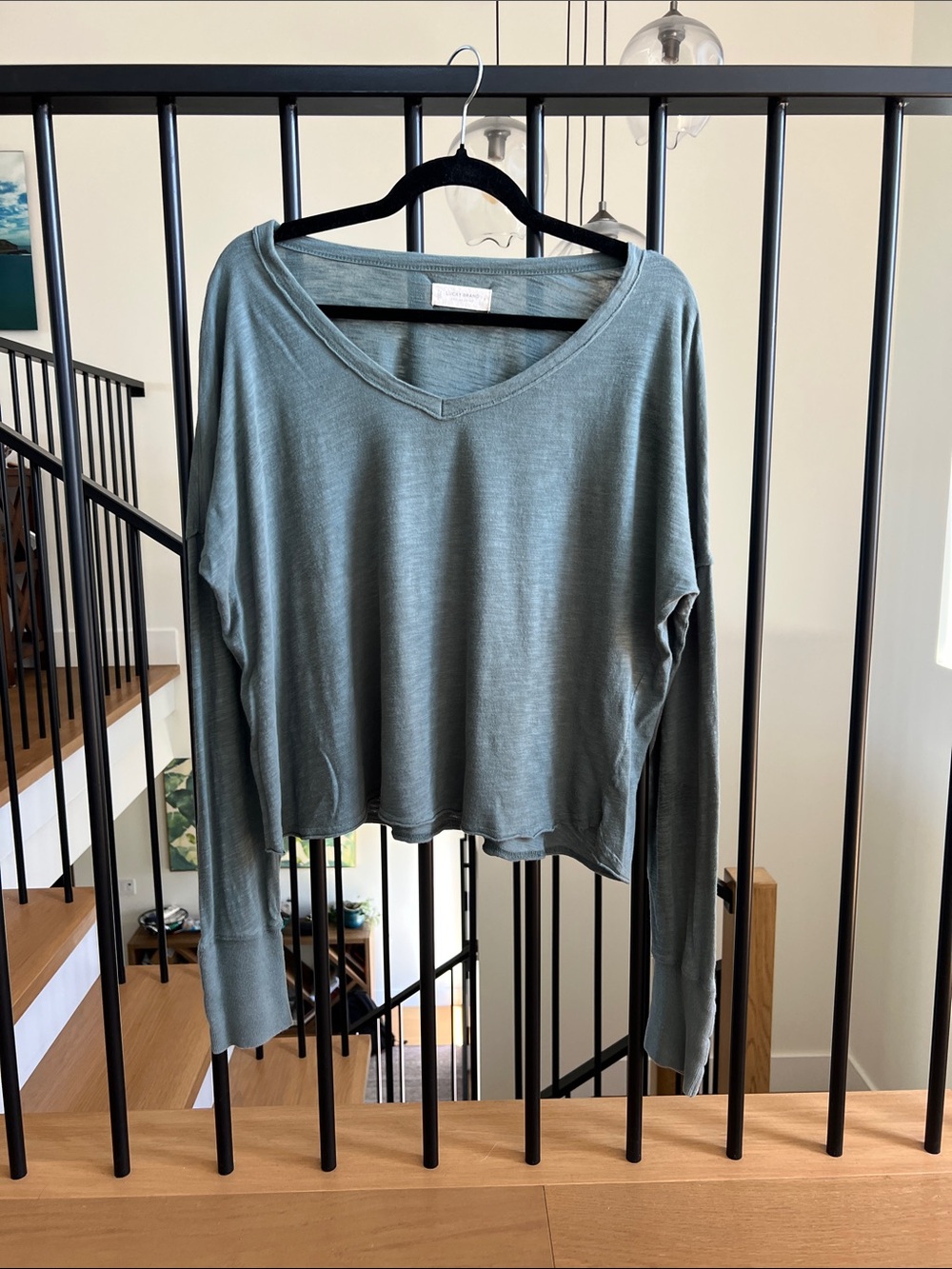 Lucky Brand V-Neck Long Sleeve Top in Muted Teal - Picture 2 of 8